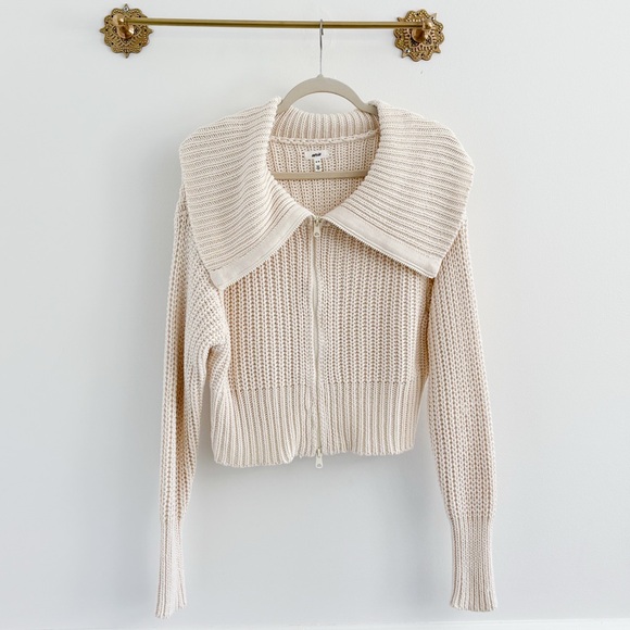 Aerie Double Zip Crop Collar Cardigan Sweater - Picture 1 of 5